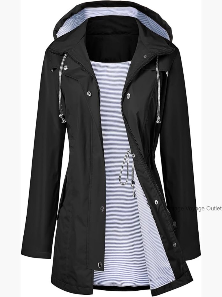 Waterproof Hooded Trench Raincoat Windbreaker Jacket Lined Travel S-Xxl